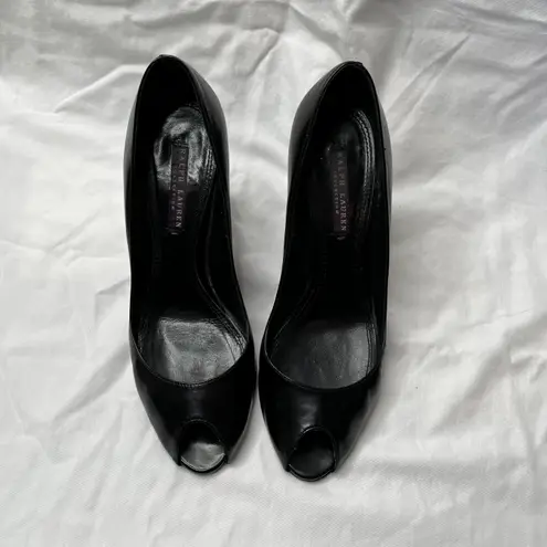 Ralph Lauren Collection purple label black peep toe heels size 9.5 b