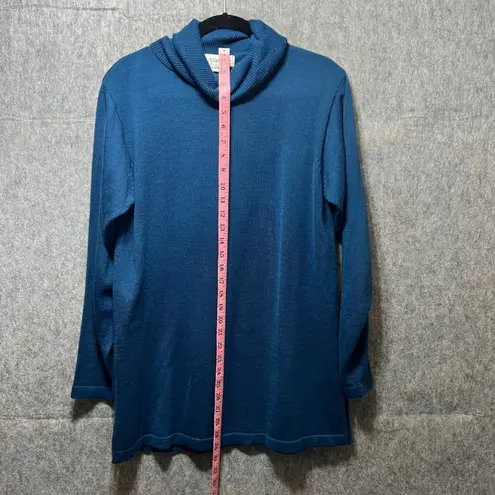 Vintage 90s Turtleneck Tunic Top Wool Blend Long Sleeve Knit Teal Blue Large