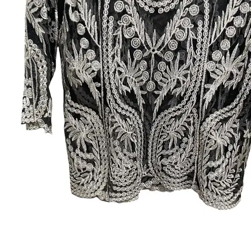 Ultra Pink Lace Sheer Embroidered Top Black Size Medium