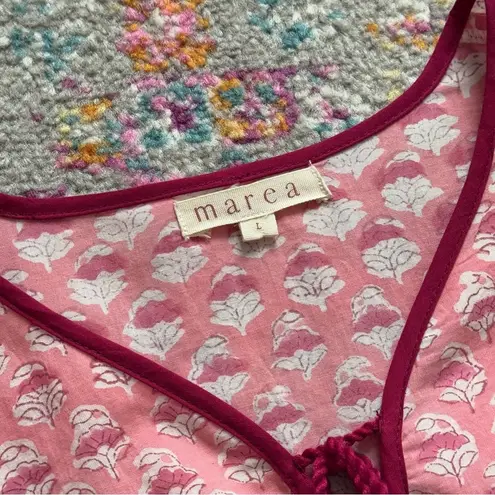 Marea Isla Pink Floral Long Puff Sleeves Boho Pullover Top Women’s Size Large