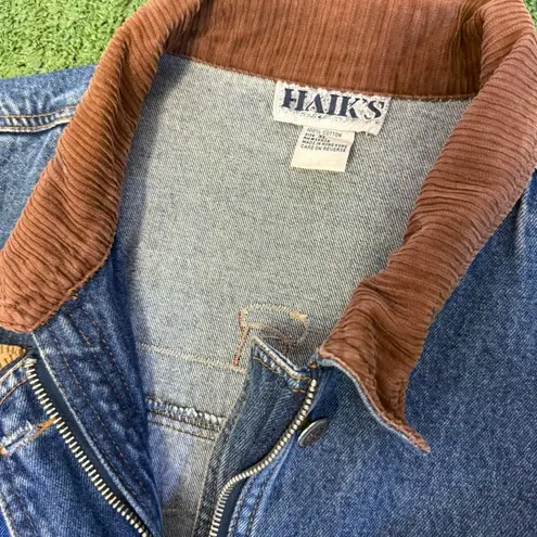 Vintage Cabincore Denim Barn Jacket with Moose cabin and tree Accents, size XL Blue