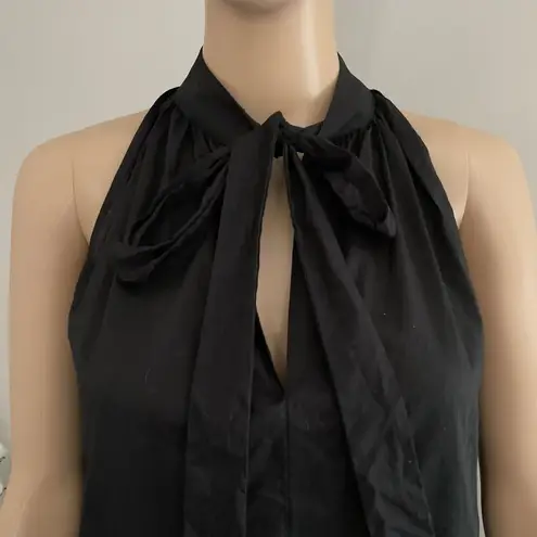 Robert Rodriguez Women 4 Embroidered Hem Key Hole Tie Front Sleeveless Top Black