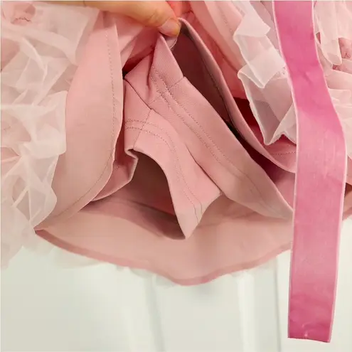Japanese Kawaii Y2K Pastel Pink Velevt Bow Cottage Ballet Mini Tier Skirt Skorts Size XS
