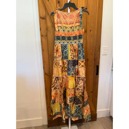 Anthropologie Geisha Designs Maxi Dress Rosalinda Patchwork Sundress S Orange
