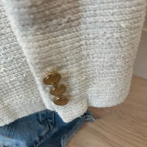 Maje White Tweed Blazer SMALL Tailored Cotton Boucle Quiet Luxury Designer $600