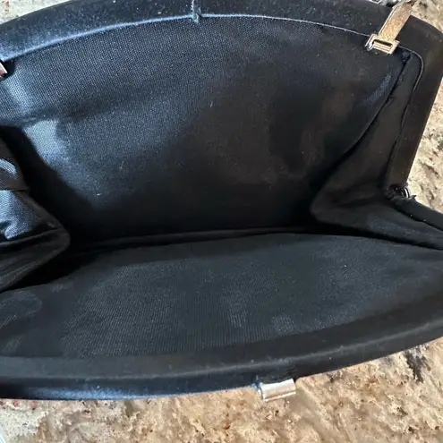 Vintage Evening Bag Admiral Classic Black Satin Silver Rose Hardware Prom PinUp