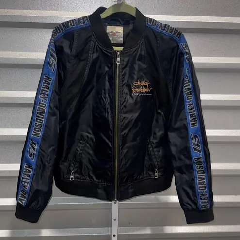 HARLEY DAVIDSON 115th Anniversary Motorcycle Riding Bomber Jacket Women's Large Blue Size XL