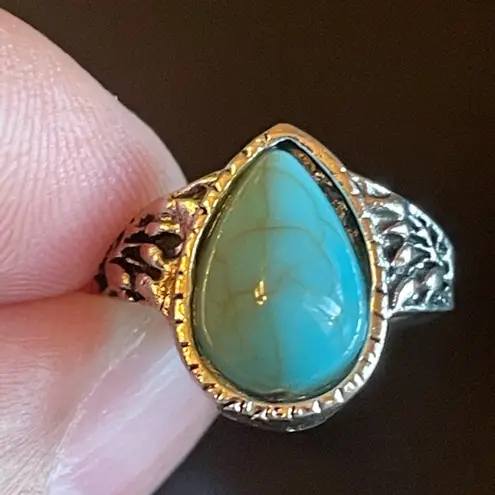 Water drop turquoise ring size 4 Blue
