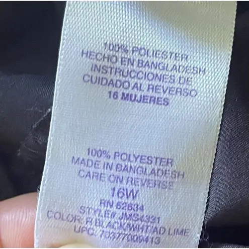 Just My Size 16W Black Pants Neon Green White Trim Adjustable Hem Pockets