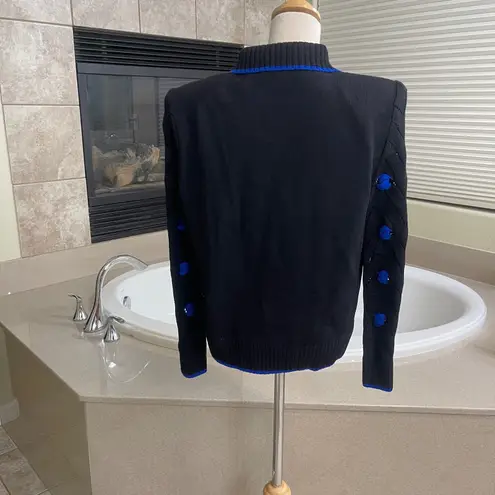 St John Collection Black Blue Knit Zip Up Collared Sweater Cardigan Size 6 lady