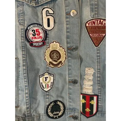 Design Lab Lord & Taylor Light Blue Patch Streetwear Denim Jean Jacket Women Med