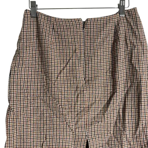 Maje Jaisa Brown Houndstooth Wool Blend Front Slit Midi Skirt Size Small