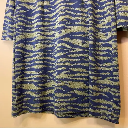 Tyler Boe Dress Zebra Print Knit Blue Gray Long Sleeve Ruffle Size Medium
