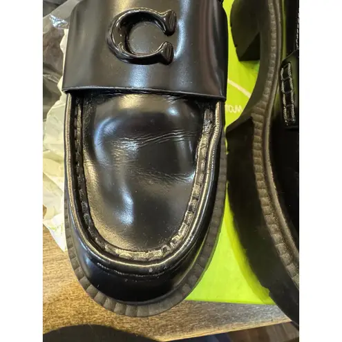 Coach  Leah CB990 Black Leather Loafers Lug Sole Women's Size 9B
