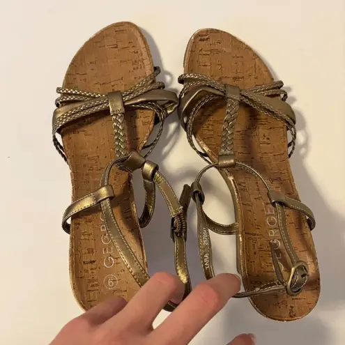 George Open Toe Strappy Wedge Sandals Cork Gold Bronze Womens US Shoe Size 9
