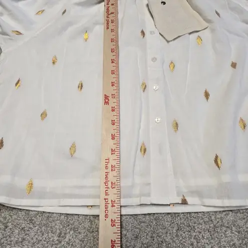 Emerson Fry India Collection Frances White Gold Print Blouse L Boho Peasant Top Size L