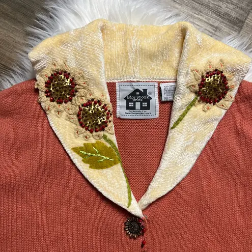 Storybook Knits vintage Autumn sunflowers embellished cardigan sweater