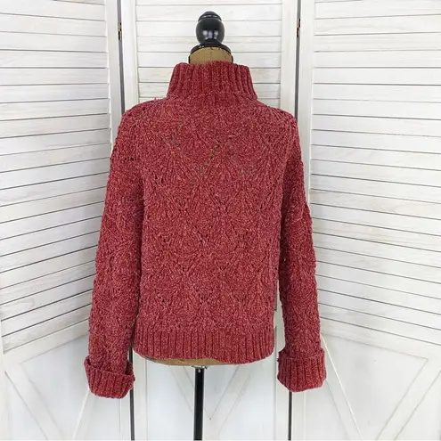 POL  Chenille Chunky Knit Turtleneck Crop Pullover Maroon Red Medium - Image 5