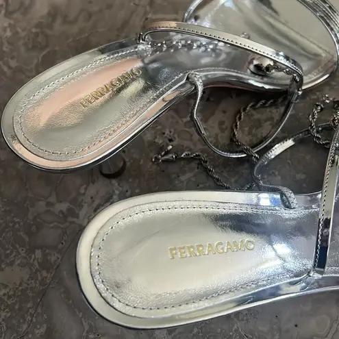 Salvatore Ferragamo Ferragamo Denise Sandals 70mm in Silver, Size 7 NEW in Box