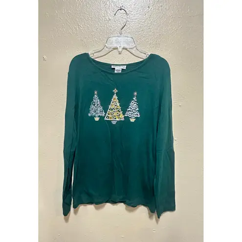 Rebecca Malone Rebecca Malone Christmas Tree Long Sleeve Top Holiday Green Small