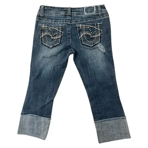 Hydraulic Y2K Low Rise Embellished Distressed Cuffed Capri Size 9/ 10 Edgy Glam