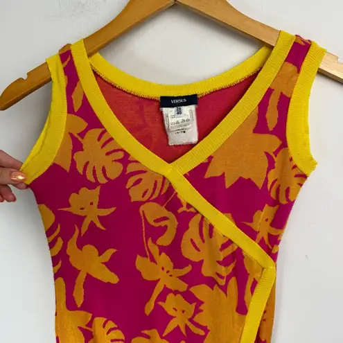 Versus Versace Y2K Abstract Tropical Print Top Sz 40 Small Pink Yellow