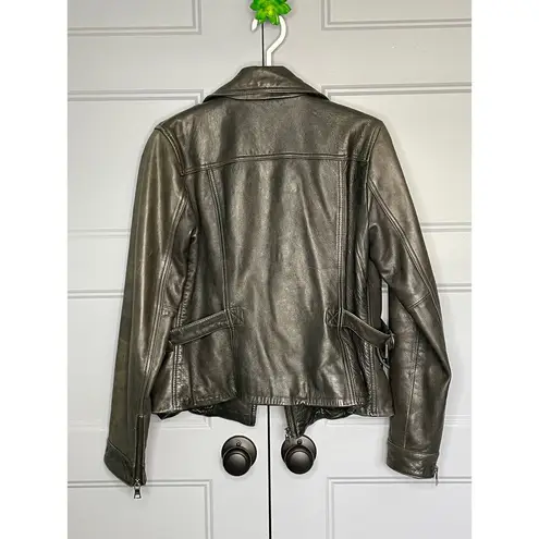 Banana Republic  Brown/Gray 100 % Leather Moto Zip Front Jacket Size Small