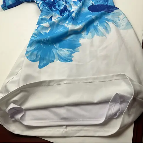 Donna Ricco White Blue Floral Off the Shoulder Bell Sleeve Dress 12 *TINY FLAW