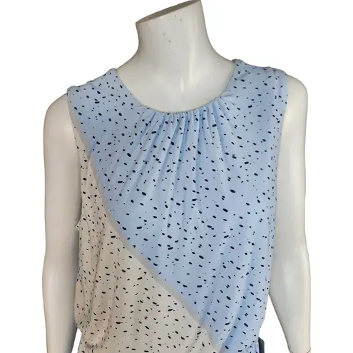 London Times  Womens Sleeveless Jewel Neck Midi Dainty Dress Sz 12 Blue Dots