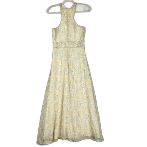 Likely Lucy Dress Size 8 NEW Green Tea Multi Lined Cut Out Hem Slit Georgette