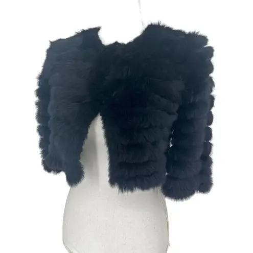 BCBGMAXAZRIA  100% Rabbit Fur Sophiana Jacket in Black