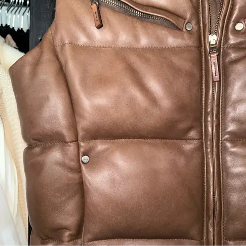 Ralph Lauren RLX Brown Leather Puffer Vest Womens Small