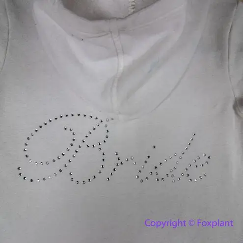 Gilligan & O'Malley Bride Wedding Hoodie Sweatshirt Full Zip Rhinestone Fitted White Size XS