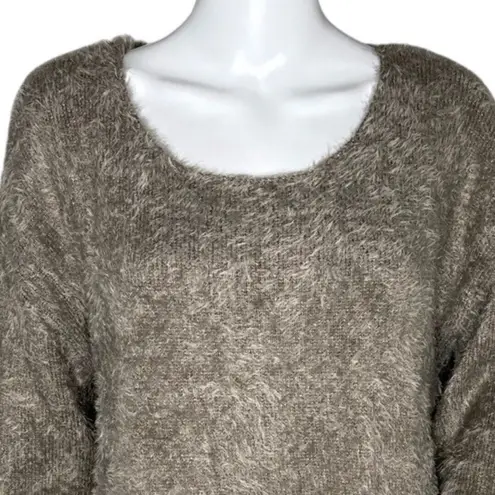 Soft Surroundings Sweater Womens Large Taupe Metallic Fuzzy Eyelash Knit Casual