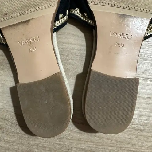 Van Eli Sandals 7.5 M Beige Black Embroidered Slip On Comfort Casual Shoes Tan