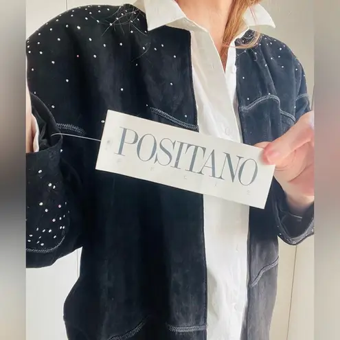 Vintage Suede Jacket/Coat Black Rhinestones Deadstock Y2K/90s Era Rocker Chic