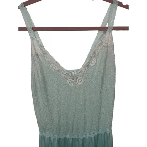 Vanity Fair Vintage Nightgown Medium Blue Plunge Lace Stretch Full Length Sexy