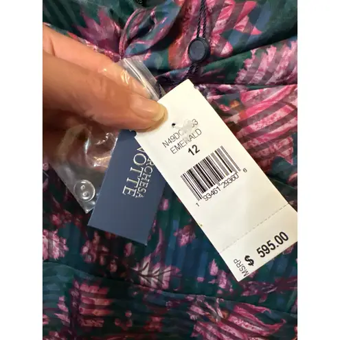 Marchesa Notte Floral Tiered Midi Dress NWT Jewel Tones Size 12 Green