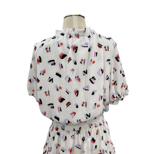 Buddy Love Ray Mini Dress Smocked Short Sleeve Brush Print White Size Medium