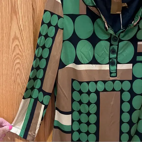 Ali Ro Geometric Print 3/4 Sleeve Button Placket Silk Mini Shift Dress Size 8