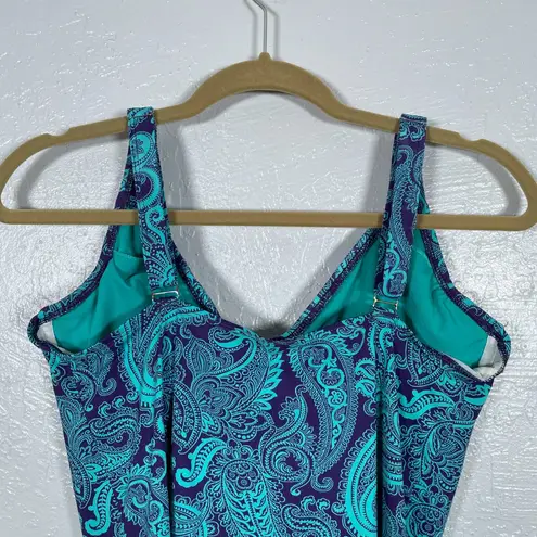 Title Nine Women 36DD Blue Purple Paisley Print Tankini Swim Top Underwire