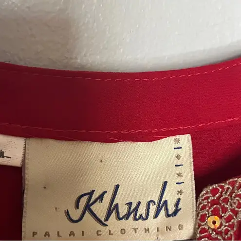 Elegant Red Embroidered Women's Top Size L