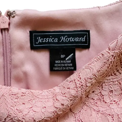 Jessica Howard Dress Blush Pink Lace 3/4 Sleeve Lined Sheath Party Size 8P