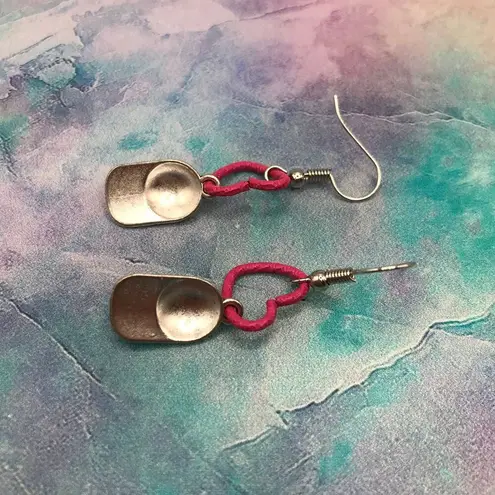 Handmade Silver Tone Baseball Cap Hat Charm Pink Heart Hook Earrings