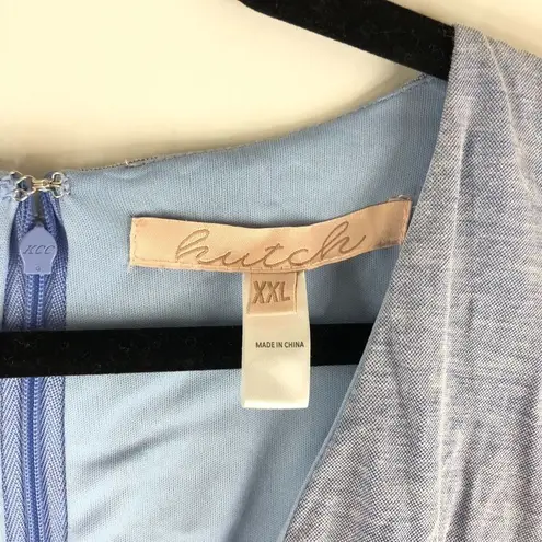 Hutch Womens Midi Dress Smocked Waist Puff Short Sleeve V-Neck Zip Back Blue XXL