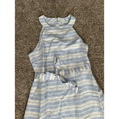 Sigrid Olsen 100% Linen A-line Halter striped Midi Dress Women’s S Blue/White