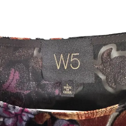 W5 Women's Sz L Floral Flare Sleeve Velvet Velour Semi Sheer Blouse Boho Hippy
