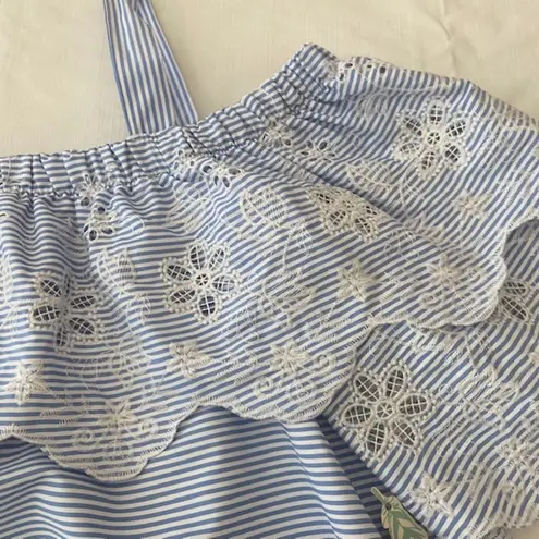 Hummingbird Light Blue Striped Off Shoulder Blouse