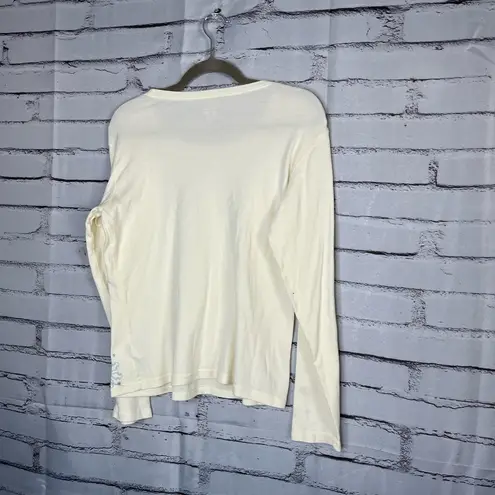 Columbia  Cream White Snowflake Graphic LongSleeve Tee L Cozy Seasonal Streetwear