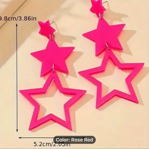 Rose Red Dangle Earrings Trendy Triple Star Design